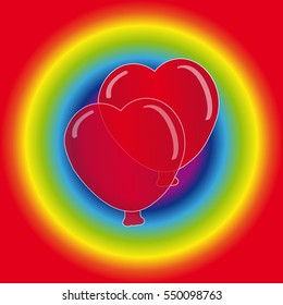Hearts balloon on rainbow background. Vector illustration.