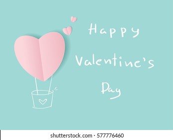 Hearts balloon from paper cut  on sweet blue background, greeting card,Valentines concept.