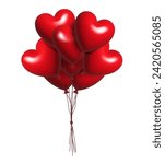 Hearts balloons. Bouquet of balloons. Vector 3D clipart isolated on white background.