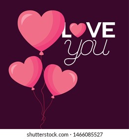 Hearts balloons design, Love valentines day romance relationship passion and emotional theme Vector illustration