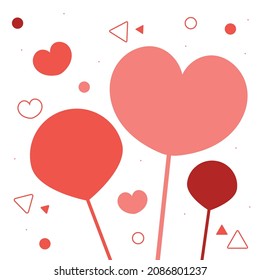 Hearts balloons and geometric shapes vector background illustration.