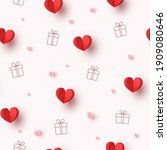 Hearts balloons and gift boxes seamless pattern. Vector red and pink paper symbols of love background for Happy Mother's or Valentine's Day greeting card design