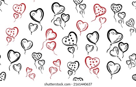 Hearts balloons hand drawn illustration.
