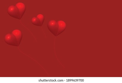 hearts balloons with light and shadow on red background