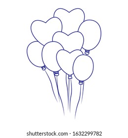 hearts balloons and balloons over white background, flat design, vector illustration