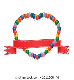 Hearts with balloons and ribbins vector frame