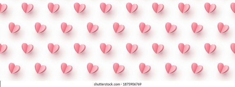 Hearts balloons seamless pattern. Vector paper symbols of love flying on white background for Happy Mother's or Valentine's Day greeting card design