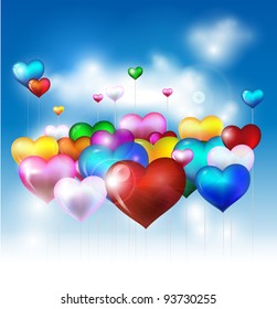 Hearts Balloons Vector Flying In Clouds