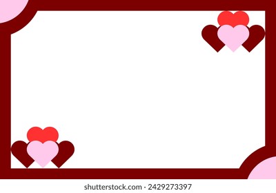 Hearts banner template vector. White background. Red border frame design.