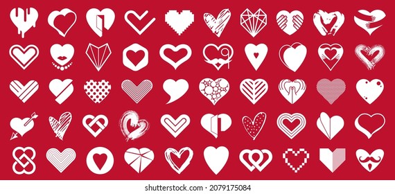 Hearts big vector set of different shapes and concepts logos or icons, love and care, health and cardiology, geometric and low poly, collection of heart shapes symbols.