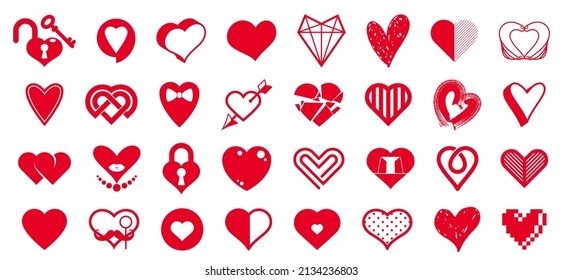 Hearts big vector set of different shapes and concepts logos or icons, love and care, health and cardiology, geometric and low poly, collection of heart shapes symbols.