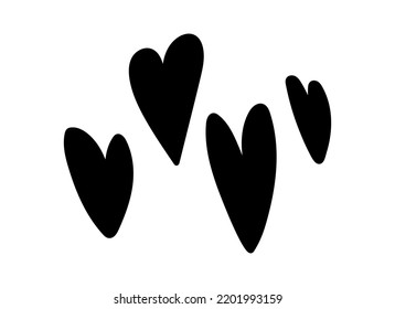 Hearts black monochrome silhouette or icon or pictogram. Vector isolated shape in modern doodle style.