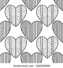 Decorative Hearts Black White Illustration Coloring Stock Vector ...