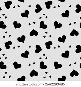  Hearts, a black and white pattern on a light gray background, a seamless repeating pattern design.  Vector illustration for print.