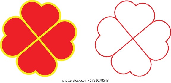 Hearts in Bloom: Red and Yellow Four-Leaf Clover and Nested Heart Set