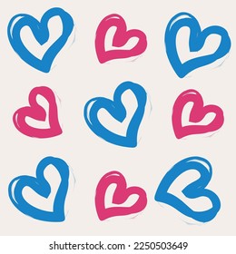 Hearts in blue and pink print for your designs and logos