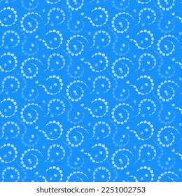 Hearts of blue shades form swirls, textured. Seamless vector bright illustration