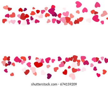 Hearts border horizontal wedding background, invitation card template. Vector heart confetti border with place for text. Valentine's day banner or card frame template. 