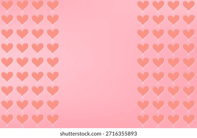 Borde de corazones en forma de onda. Borde de corazones rosados. Corazón en forma de onda Vector.
Decoración del elemento del día de San Valentín. Concepto de amor. Corazones rosados voladores confeti.