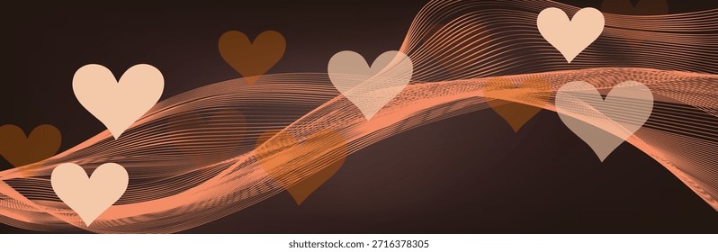 Borde de corazones en forma de onda. Borde de corazones rosados. Corazón en forma de onda Vector. Decoración del elemento del día de San Valentín. Concepto de amor. Corazones rosados voladores confeti.