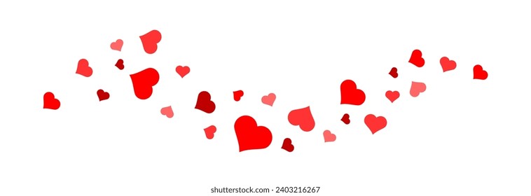Borde cardíaco en forma de onda. Bordean los corazones rojos. Corazón en el vector de forma de onda. Decoración de elementos de San Valentín. Concepto de amor. Confeti de corazones rojos voladores.