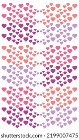 Hearts in a borderline, flat vector illustration isolated on a white background. Love decorative element, sign or symbol - heart shapes, geometric romantic decorative illustration.