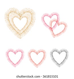 Hearts borders set, colorful dots background. 