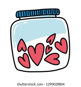 Hearts in a bottle jar isolated vector doodle hand drawn cute cartoon illustration