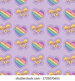 hearts and bowties background design, Cute patch expression emoticon and childhood theme Vector illustration