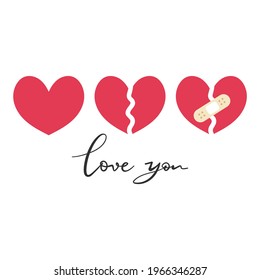 Hearts and broken hearts vector set vector symbols in pink color , isolated on white  background,  Vector Illustration EPS 10