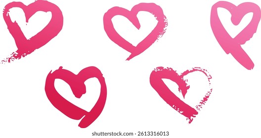 Hearts brush set.  Hand drawn stamps. Hearts. Textured paint strokes