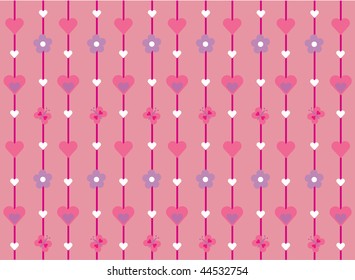 Hearts, butterflies & flowers background