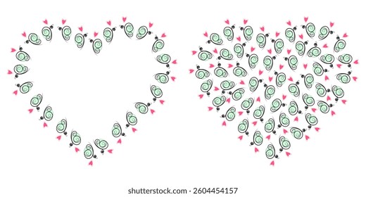 Hearts Butterflies Shape Heart Frame border Copy space and filled Background Texture Template Set 2