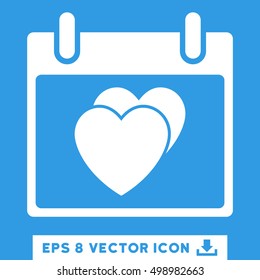 Hearts Calendar Day icon. Vector EPS illustration style is flat iconic symbol, white color.