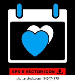 Hearts Calendar Day icon. Vector EPS illustration style is flat iconic bicolor symbol, blue and white colors.