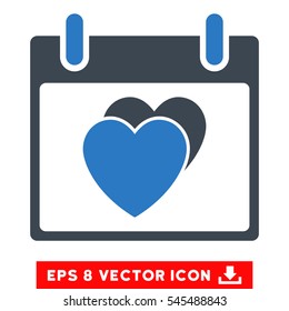 Hearts Calendar Day icon. Vector EPS illustration style is flat iconic bicolor symbol, smooth blue colors.