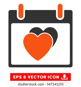 Hearts Calendar Day icon. Vector EPS illustration style is flat iconic bicolor symbol, orange and gray colors.