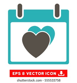 Hearts Calendar Day icon. Vector EPS illustration style is flat iconic bicolor symbol, grey and cyan colors.