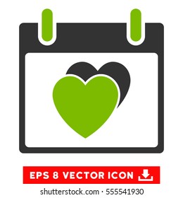 Hearts Calendar Day icon. Vector EPS illustration style is flat iconic bicolor symbol, eco green and gray colors.