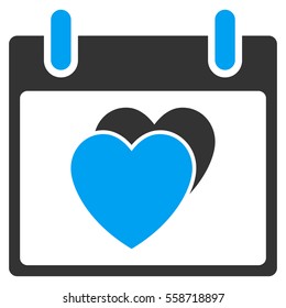 Hearts Calendar Day vector toolbar icon. Style is bicolor flat icon symbol, blue and gray colors, white background.
