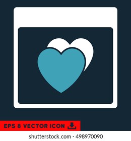 Hearts Calendar Page icon. Vector EPS illustration style is flat iconic bicolor symbol, blue and white colors.