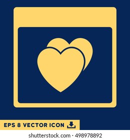 Hearts Calendar Page icon. Vector EPS illustration style is flat iconic symbol, yellow color.