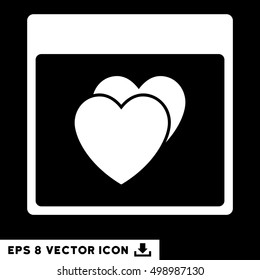 Hearts Calendar Page icon. Vector EPS illustration style is flat iconic symbol, white color.