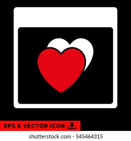 Hearts Calendar Page icon. Vector EPS illustration style is flat iconic bicolor symbol, red and white colors.