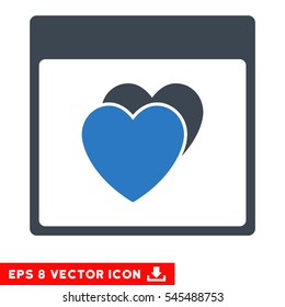 Hearts Calendar Page icon. Vector EPS illustration style is flat iconic bicolor symbol, smooth blue colors.
