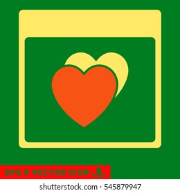 Hearts Calendar Page icon. Vector EPS illustration style is flat iconic bicolor symbol, orange and yellow colors.