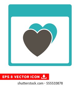 Hearts Calendar Page icon. Vector EPS illustration style is flat iconic bicolor symbol, grey and cyan colors.