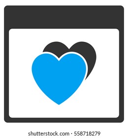 Hearts Calendar Page vector toolbar icon. Style is bicolor flat icon symbol, blue and gray colors, white background.