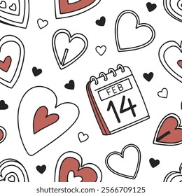 Hearts and Calendars Valentine's Pattern seamless 14 february