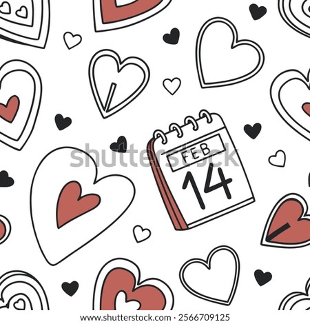 Hearts and Calendars Valentine's Pattern seamless 14 february